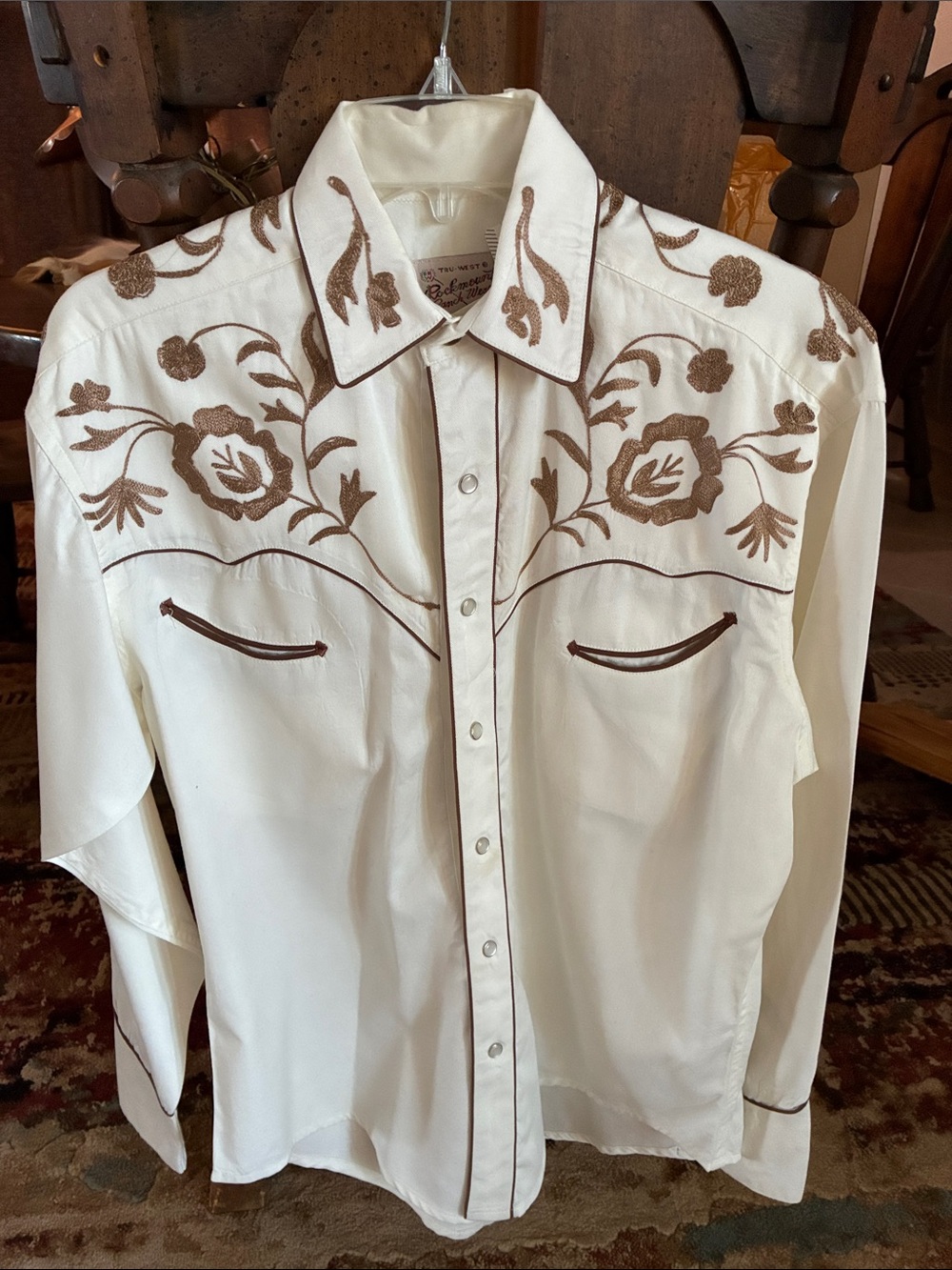 White Western Embroidered Button-Down Shirt